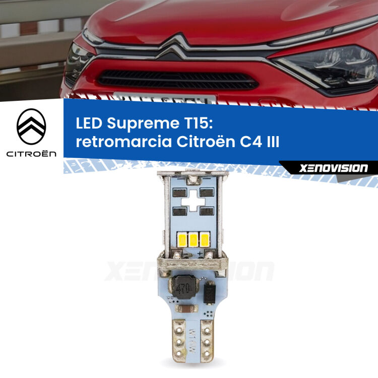 <strong>LED retromarcia per Citroën C4</strong> III 2020 in poi. 15 Chip CREE 3535, sviluppa un'incredibile potenza. Qualità Massima. Oltre 6W reali di pura potenza.