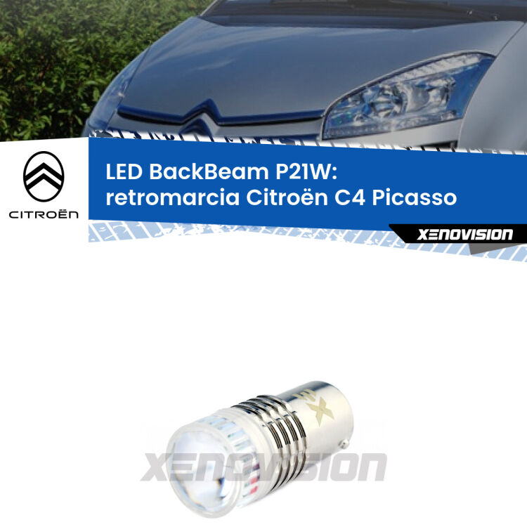 <strong>Retromarcia LED per Citroën C4 Picasso</strong>  2006 - 2013. Lampada <strong>P21W</strong> canbus. Illumina a giorno con questo straordinario cannone LED a luminosità estrema.