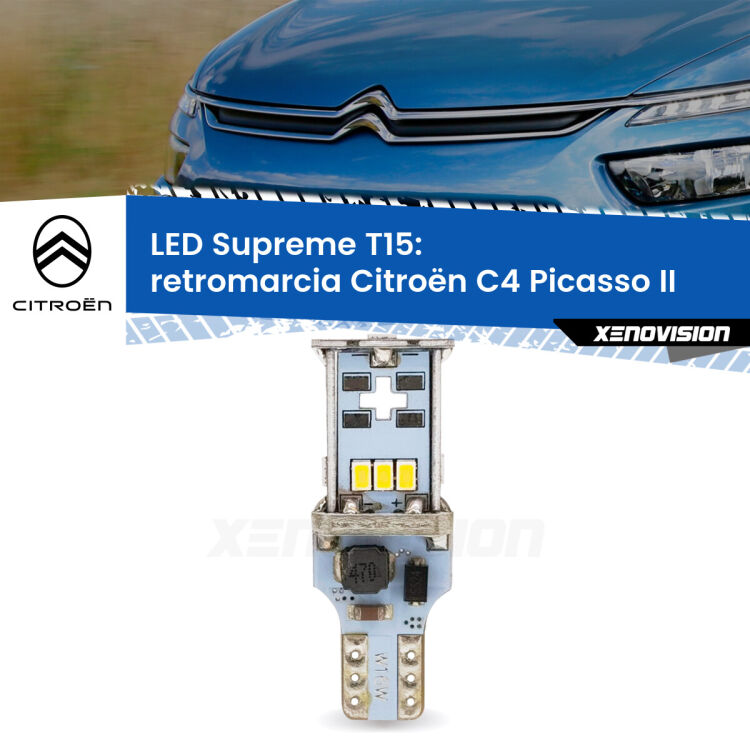 <strong>LED retromarcia per Citroën C4 Picasso</strong> II 2013 in poi. 15 Chip CREE 3535, sviluppa un'incredibile potenza. Qualità Massima. Oltre 6W reali di pura potenza.