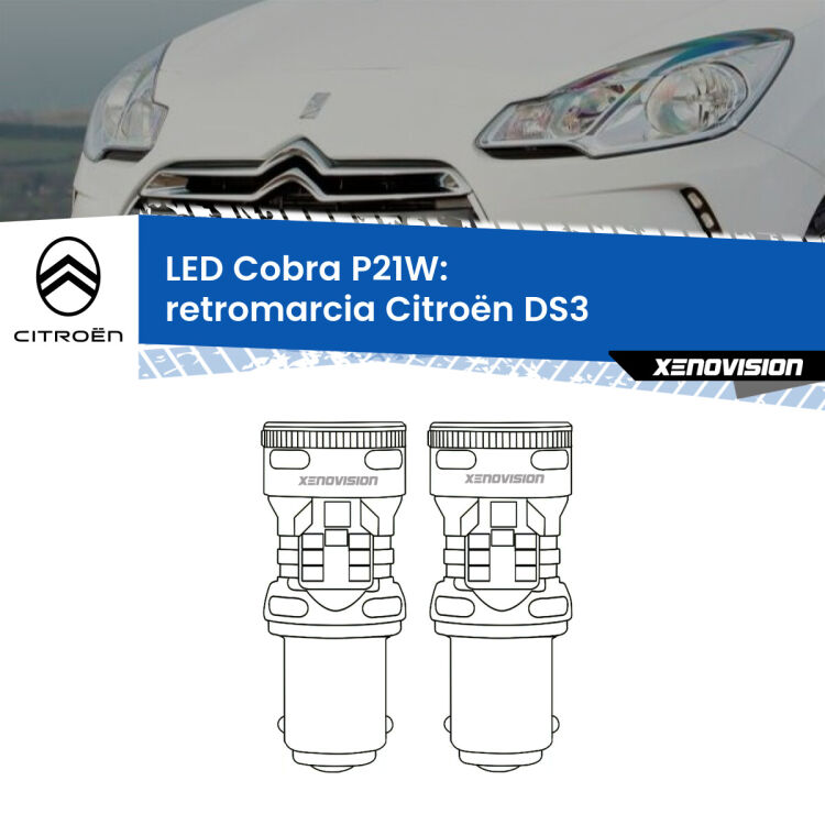 <strong>Retromarcia LED no-spie per Citroën DS3</strong>  in poi. Coppia lampade <strong>P21W</strong> modello Cobra super-canbus, raffreddate a ventola.