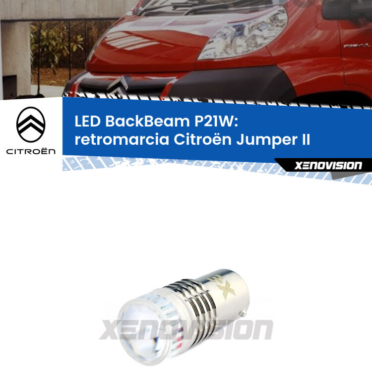 <strong>Retromarcia LED per Citroën Jumper</strong> II 2002 in poi. Lampada <strong>P21W</strong> canbus. Illumina a giorno con questo straordinario cannone LED a luminosità estrema.