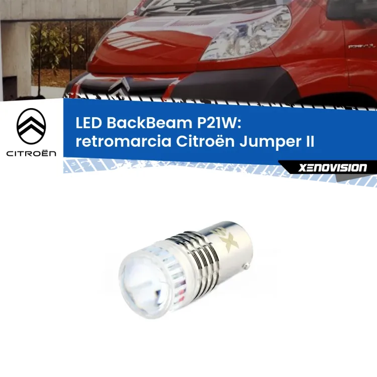 <strong>Retromarcia LED per Citroën Jumper</strong> II 2002 in poi. Lampada <strong>P21W</strong> canbus. Illumina a giorno con questo straordinario cannone LED a luminosità estrema.