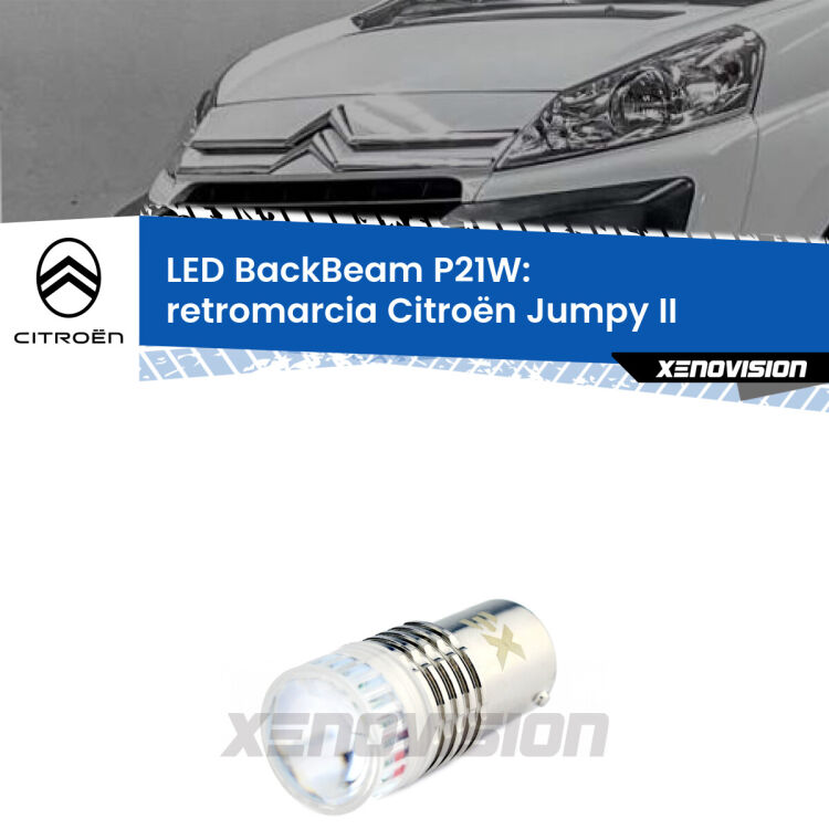 <strong>Retromarcia LED per Citroën Jumpy</strong> II 2006 - 2015. Lampada <strong>P21W</strong> canbus. Illumina a giorno con questo straordinario cannone LED a luminosità estrema.