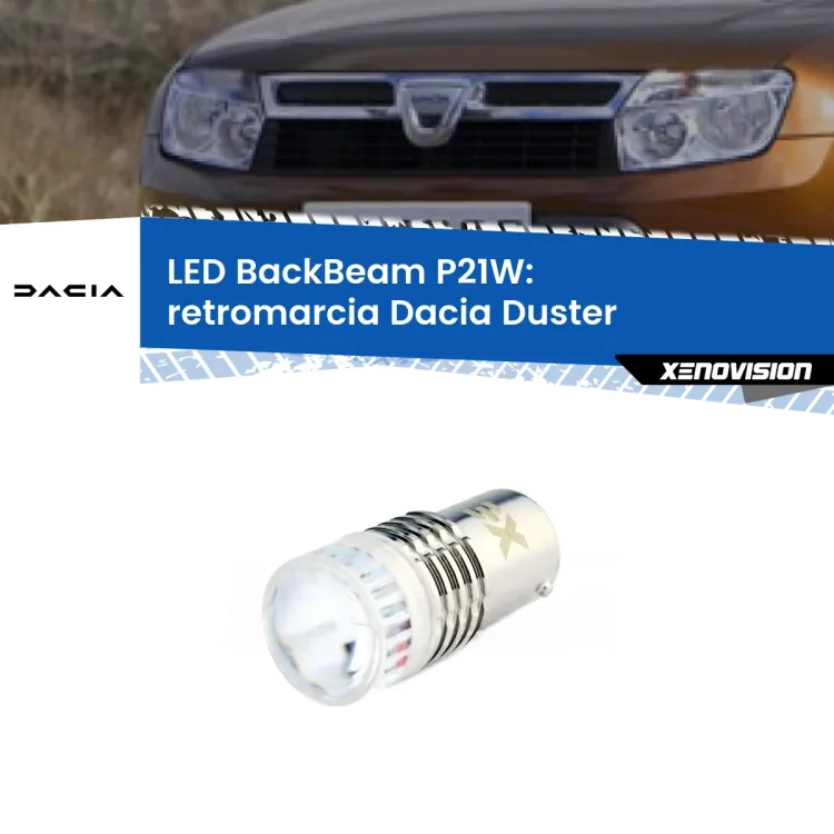 <strong>Retromarcia LED per Dacia Duster</strong>  2010 - 2016. Lampada <strong>P21W</strong> canbus. Illumina a giorno con questo straordinario cannone LED a luminosità estrema.