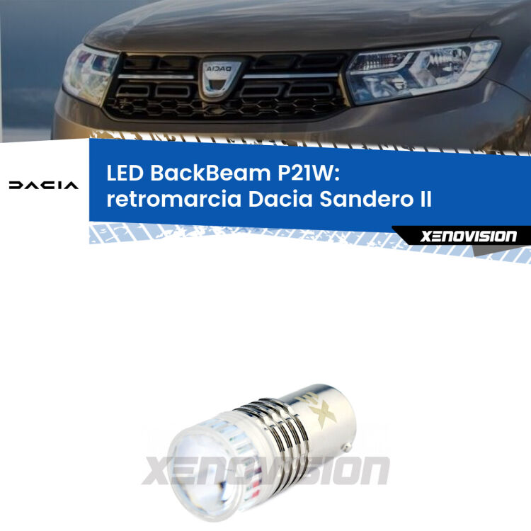 <strong>Retromarcia LED per Dacia Sandero II</strong>  2012 in poi. Lampada <strong>P21W</strong> canbus. Illumina a giorno con questo straordinario cannone LED a luminosità estrema.