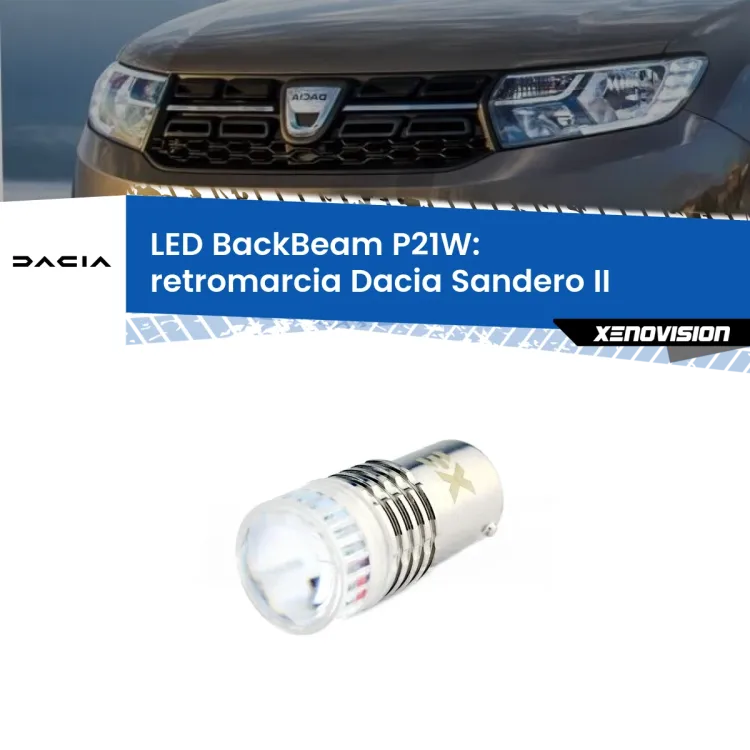 <strong>Retromarcia LED per Dacia Sandero II</strong>  2012 in poi. Lampada <strong>P21W</strong> canbus. Illumina a giorno con questo straordinario cannone LED a luminosità estrema.