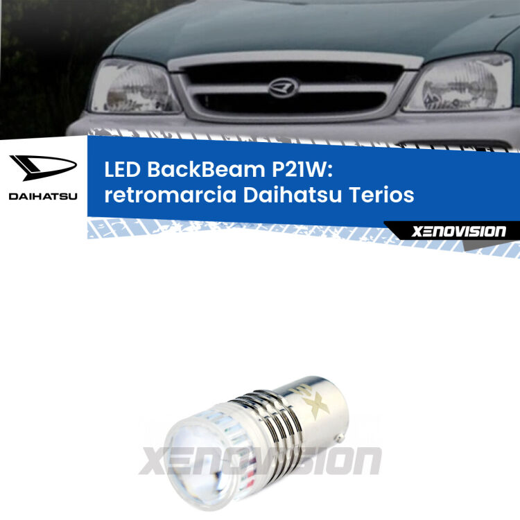 <strong>Retromarcia LED per Daihatsu Terios</strong>  1997 - 2005. Lampada <strong>P21W</strong> canbus. Illumina a giorno con questo straordinario cannone LED a luminosità estrema.