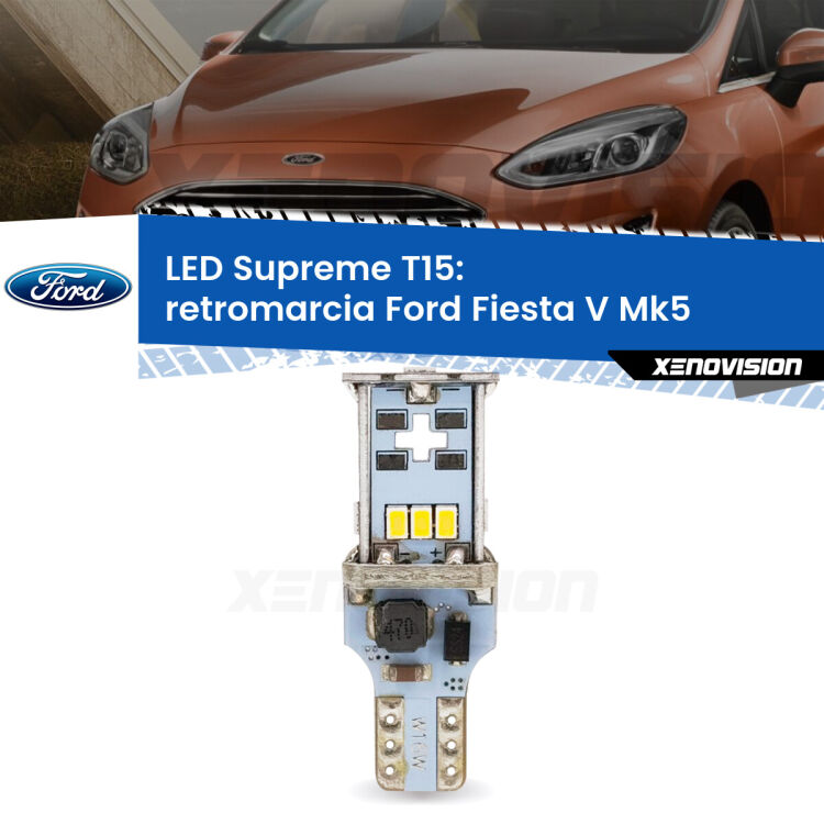 <strong>LED retromarcia per Ford Fiesta V</strong> Mk5 2006 - 2008. 15 Chip CREE 3535, sviluppa un'incredibile potenza. Qualità Massima. Oltre 6W reali di pura potenza.