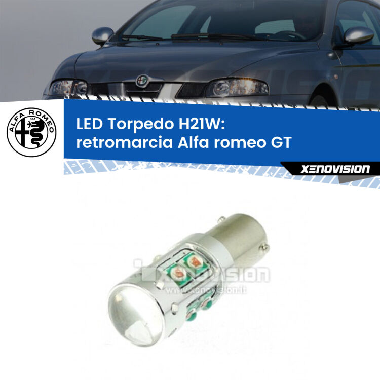 <strong>Retromarcia LED 6000k per Alfa romeo GT</strong>  2003 - 2010. Lampada <strong>H21W</strong> canbus modello Torpedo.