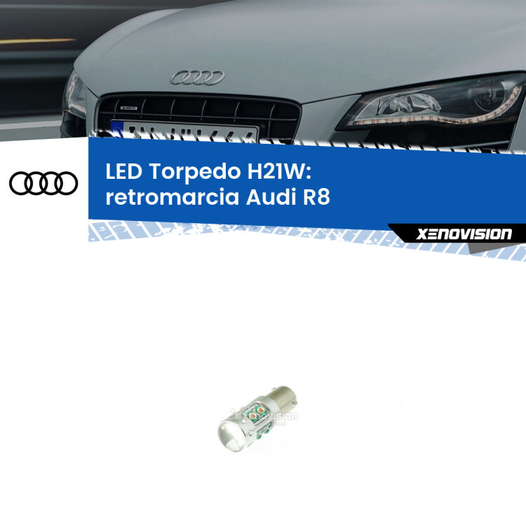 <strong>Retromarcia LED 6000k per Audi R8</strong>  2007 - 2015. Lampada <strong>H21W</strong> canbus modello Torpedo.