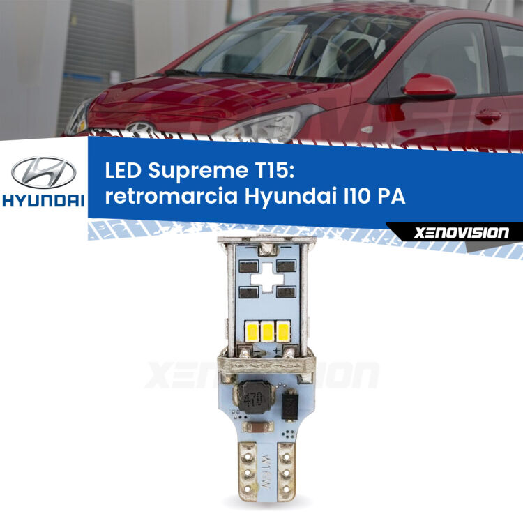 <strong>LED retromarcia per Hyundai I10</strong> PA 2007 - 2017. 15 Chip CREE 3535, sviluppa un'incredibile potenza. Qualità Massima. Oltre 6W reali di pura potenza.