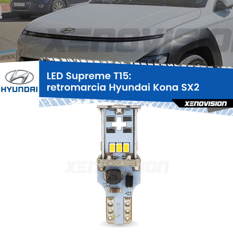 <strong>LED retromarcia per Hyundai Kona</strong> SX2 2023 in poi. 15 Chip CREE 3535, sviluppa un'incredibile potenza. Qualità Massima. Oltre 6W reali di pura potenza.