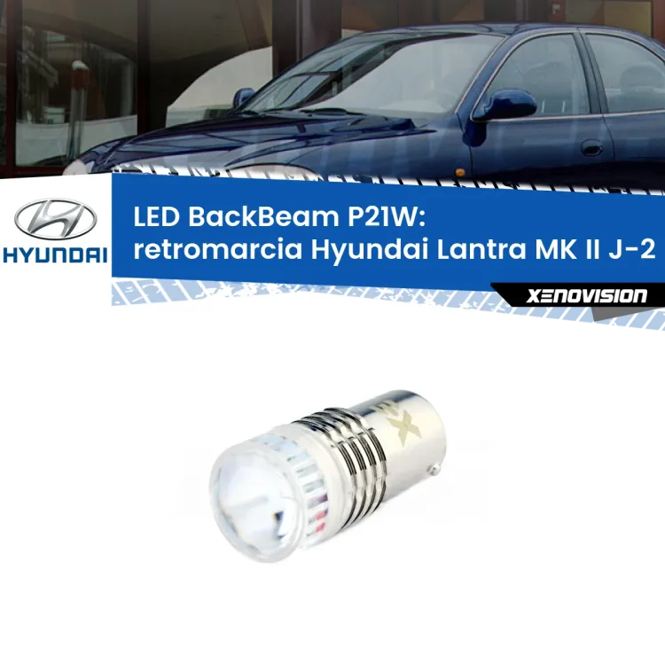 <strong>Retromarcia LED per Hyundai Lantra MK II</strong> J-2 1995 - 2000. Lampada <strong>P21W</strong> canbus. Illumina a giorno con questo straordinario cannone LED a luminosità estrema.