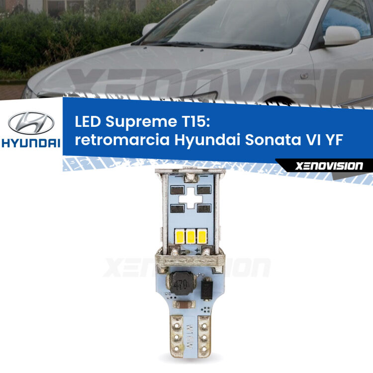 <strong>LED retromarcia per Hyundai Sonata VI</strong> YF 2009 - 2015. 15 Chip CREE 3535, sviluppa un'incredibile potenza. Qualità Massima. Oltre 6W reali di pura potenza.