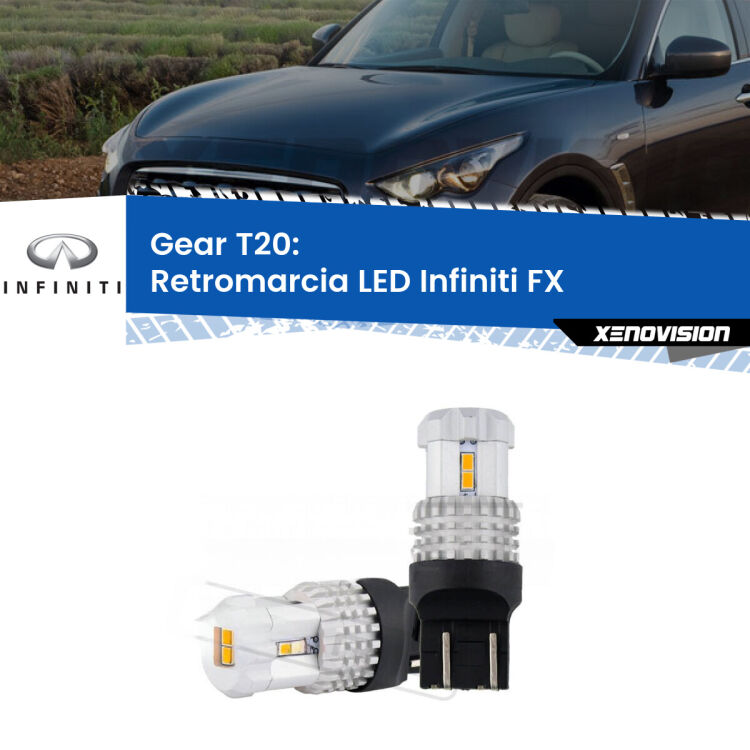 <strong>LED T20 </strong><strong>retromarcia</strong> <strong>Infiniti</strong> <strong>FX </strong> 2003 - 2008. Coppia LED effetto Stealth, ottima resa in ogni direzione, Qualità Massima.