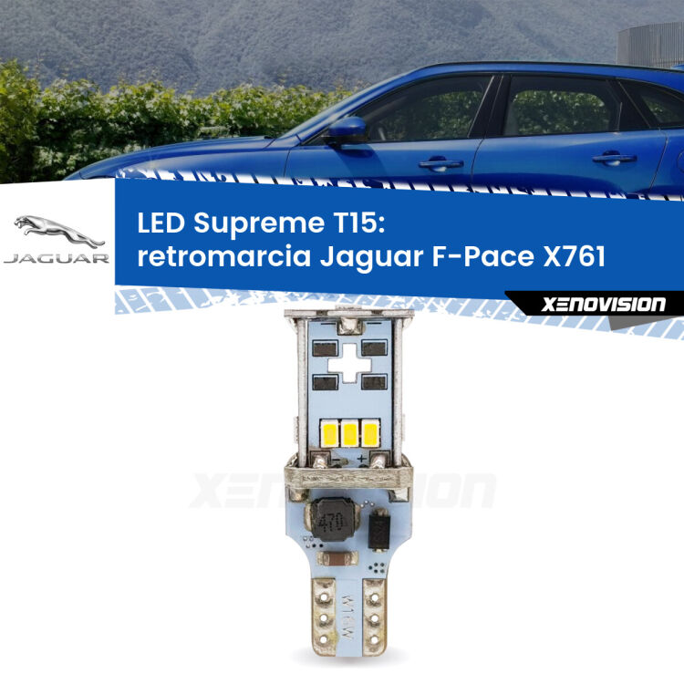 <strong>LED retromarcia per Jaguar F-Pace</strong> X761 2015 in poi. 15 Chip CREE 3535, sviluppa un'incredibile potenza. Qualità Massima. Oltre 6W reali di pura potenza.