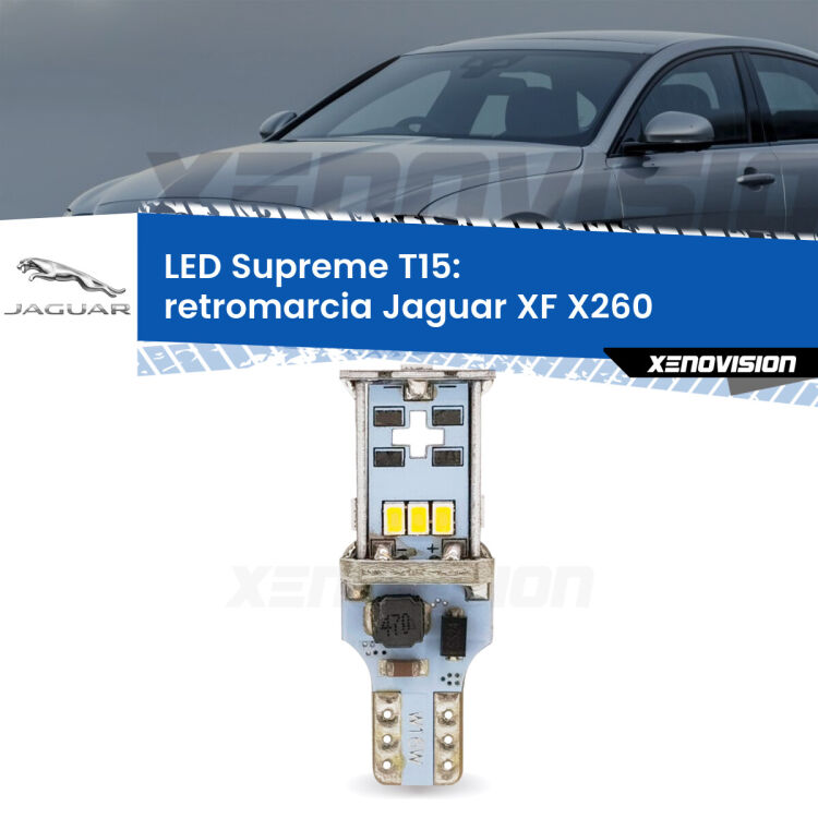 <strong>LED retromarcia per Jaguar XF</strong> X260 2015 in poi. 15 Chip CREE 3535, sviluppa un'incredibile potenza. Qualità Massima. Oltre 6W reali di pura potenza.