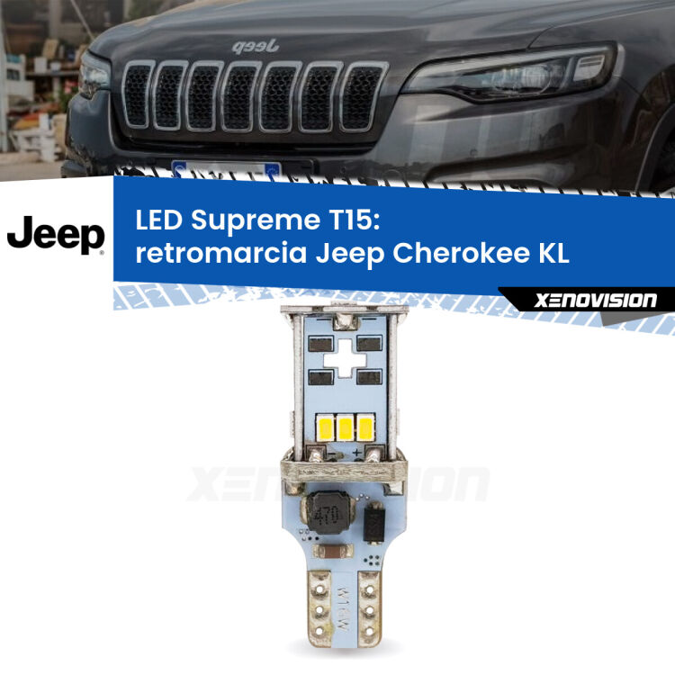 <strong>LED retromarcia per Jeep Cherokee</strong> KL 2014 in poi. 15 Chip CREE 3535, sviluppa un'incredibile potenza. Qualità Massima. Oltre 6W reali di pura potenza.