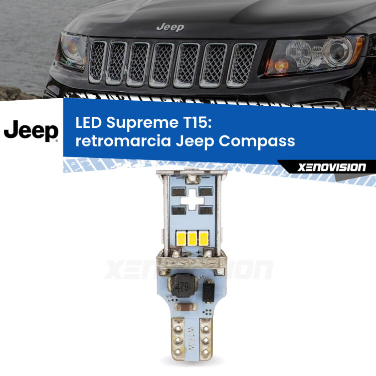 <strong>LED retromarcia per Jeep Compass</strong>  2006 - 2010. 15 Chip CREE 3535, sviluppa un'incredibile potenza. Qualità Massima. Oltre 6W reali di pura potenza.