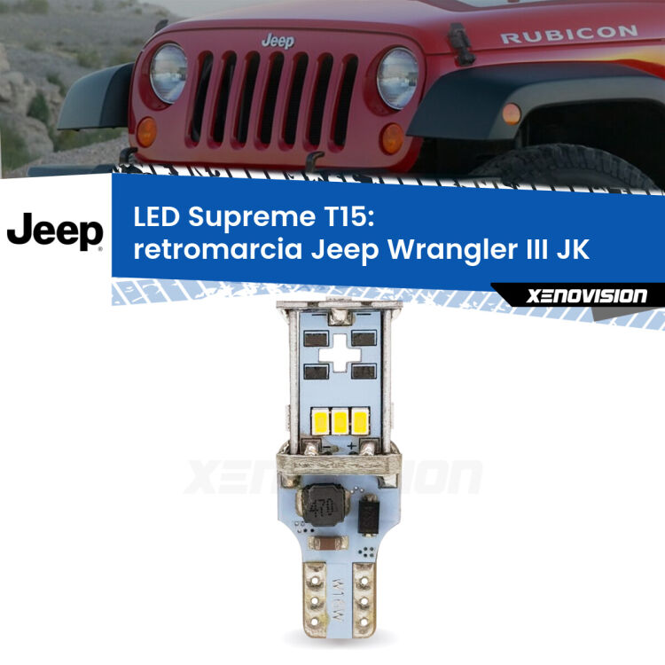 <strong>LED retromarcia per Jeep Wrangler III</strong> JK 2006 - 2016. 15 Chip CREE 3535, sviluppa un'incredibile potenza. Qualità Massima. Oltre 6W reali di pura potenza.