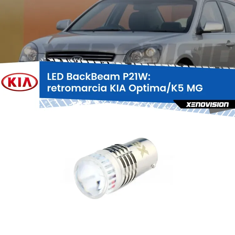 <strong>Retromarcia LED per KIA Optima/K5</strong> MG 2005 - 2009. Lampada <strong>P21W</strong> canbus. Illumina a giorno con questo straordinario cannone LED a luminosità estrema.