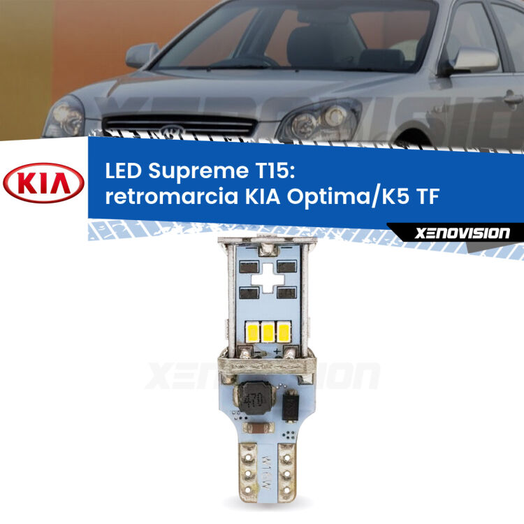 <strong>LED retromarcia per KIA Optima/K5</strong> TF 2010 - 2014. 15 Chip CREE 3535, sviluppa un'incredibile potenza. Qualità Massima. Oltre 6W reali di pura potenza.