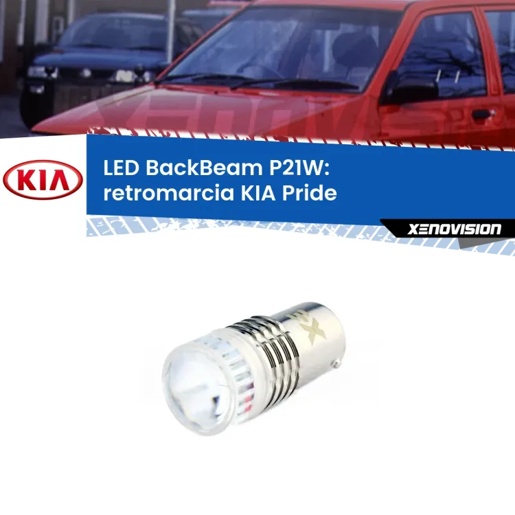 <strong>Retromarcia LED per KIA Pride</strong>  1990 - 2001. Lampada <strong>P21W</strong> canbus. Illumina a giorno con questo straordinario cannone LED a luminosità estrema.