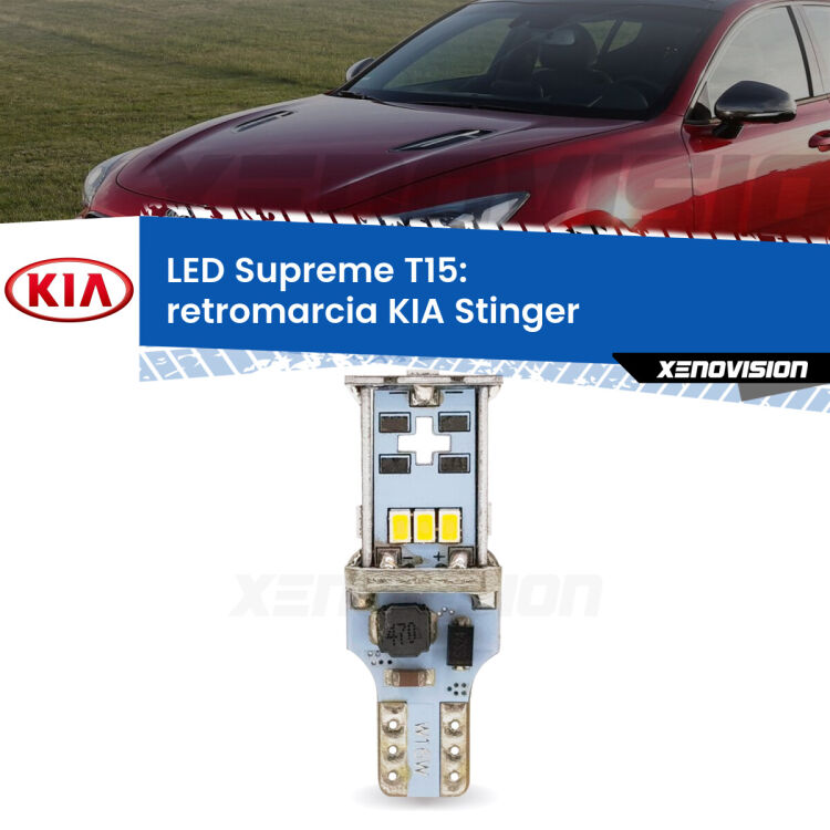 <strong>LED retromarcia per KIA Stinger</strong>  2017 in poi. 15 Chip CREE 3535, sviluppa un'incredibile potenza. Qualità Massima. Oltre 6W reali di pura potenza.