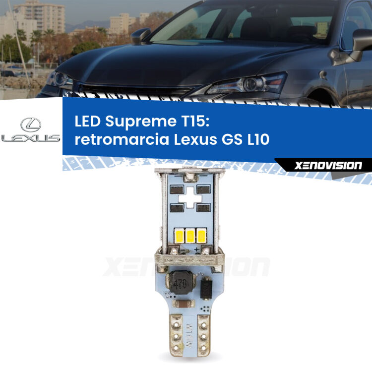 <strong>LED retromarcia per Lexus GS</strong> L10 2011 in poi. 15 Chip CREE 3535, sviluppa un'incredibile potenza. Qualità Massima. Oltre 6W reali di pura potenza.