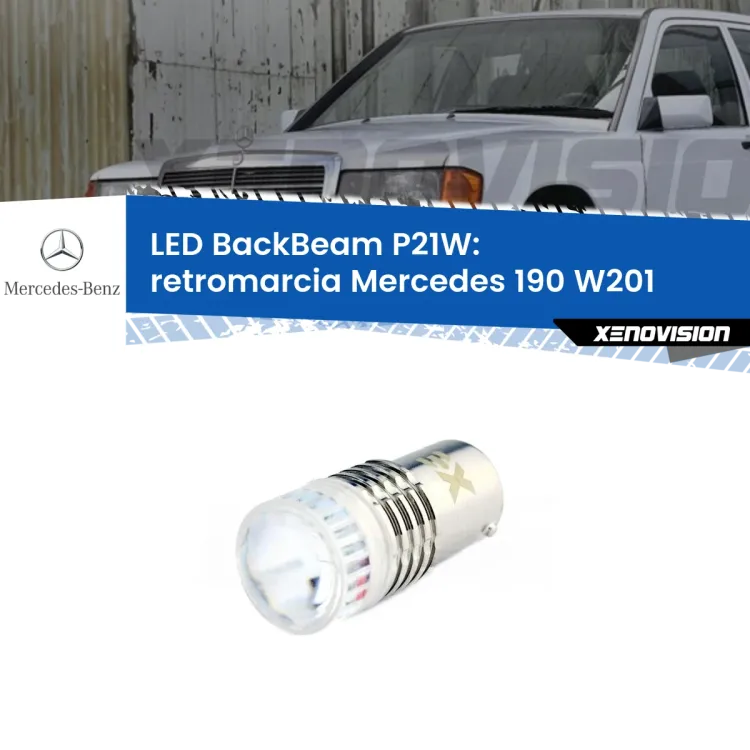 <strong>Retromarcia LED per Mercedes 190</strong> W201 1982 - 1993. Lampada <strong>P21W</strong> canbus. Illumina a giorno con questo straordinario cannone LED a luminosità estrema.