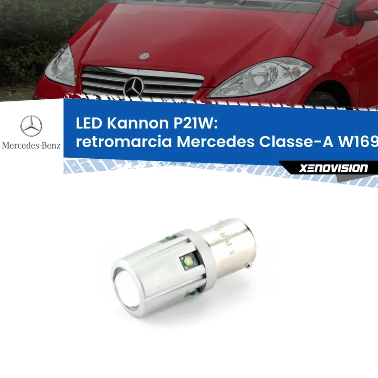 <strong>LED per Retromarcia Mercedes Classe-A W169 2004 - 2012.</strong>Lampadina P21W con una poderosa illuminazione frontale rafforzata da 5 potenti chip laterali.