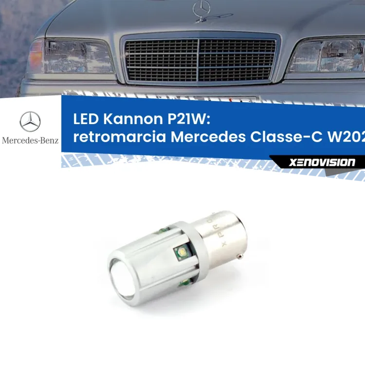 <strong>LED per Retromarcia Mercedes Classe-C W202 1993 - 2000.</strong>Lampadina P21W con una poderosa illuminazione frontale rafforzata da 5 potenti chip laterali.