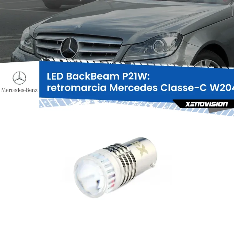 <strong>Retromarcia LED per Mercedes Classe-C</strong> W204 2007 - 2014. Lampada <strong>P21W</strong> canbus. Illumina a giorno con questo straordinario cannone LED a luminosità estrema.