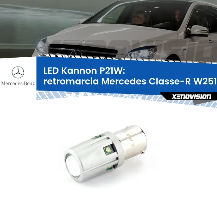 <strong>LED per Retromarcia Mercedes Classe-R W251, V251 2006 - 2009.</strong>Lampadina P21W con una poderosa illuminazione frontale rafforzata da 5 potenti chip laterali.