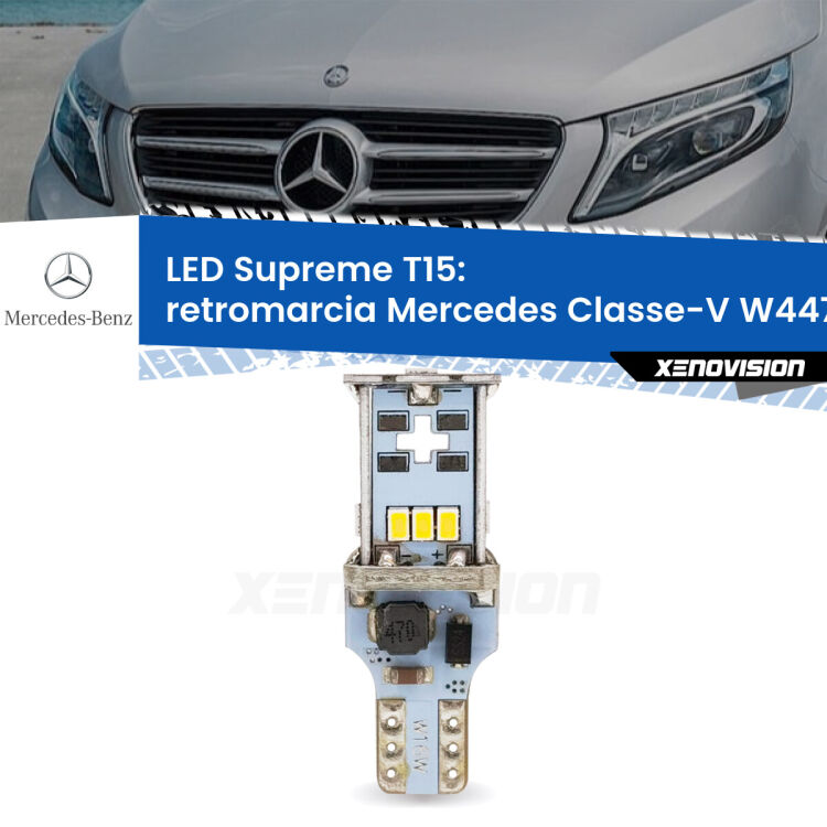 <strong>LED retromarcia per Mercedes Classe-V</strong> W447 restyling. 15 Chip CREE 3535, sviluppa un'incredibile potenza. Qualità Massima. Oltre 6W reali di pura potenza.