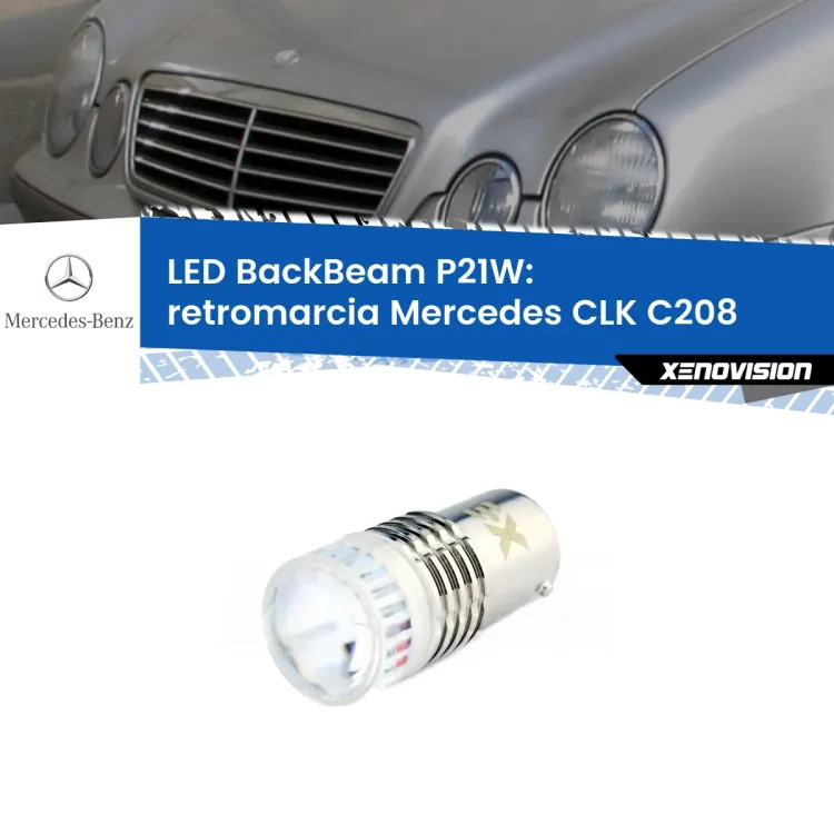 <strong>Retromarcia LED per Mercedes CLK</strong> C208 1997 - 2002. Lampada <strong>P21W</strong> canbus. Illumina a giorno con questo straordinario cannone LED a luminosità estrema.