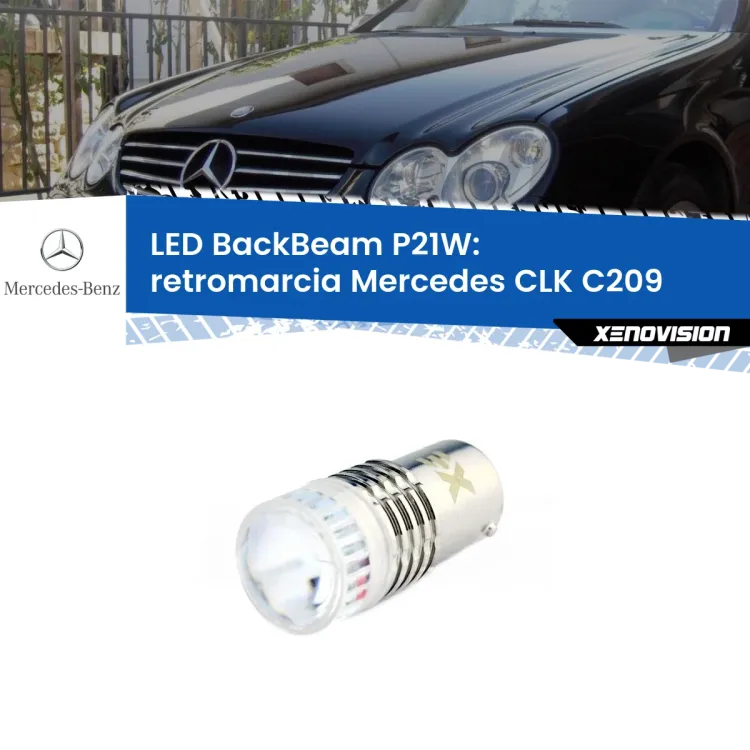 <strong>Retromarcia LED per Mercedes CLK</strong> C209 2002 - 2009. Lampada <strong>P21W</strong> canbus. Illumina a giorno con questo straordinario cannone LED a luminosità estrema.