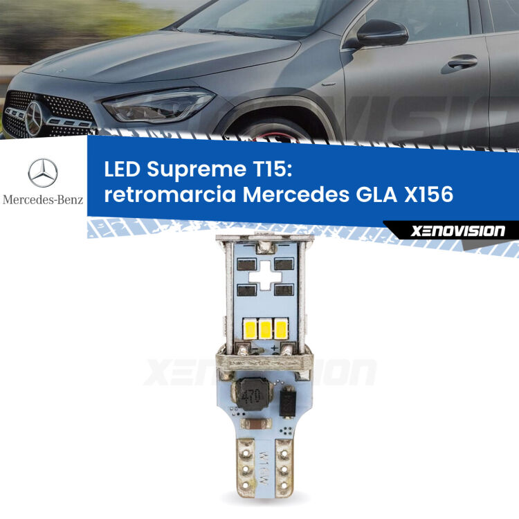 <strong>LED retromarcia per Mercedes GLA</strong> X156 2013 in poi. 15 Chip CREE 3535, sviluppa un'incredibile potenza. Qualità Massima. Oltre 6W reali di pura potenza.