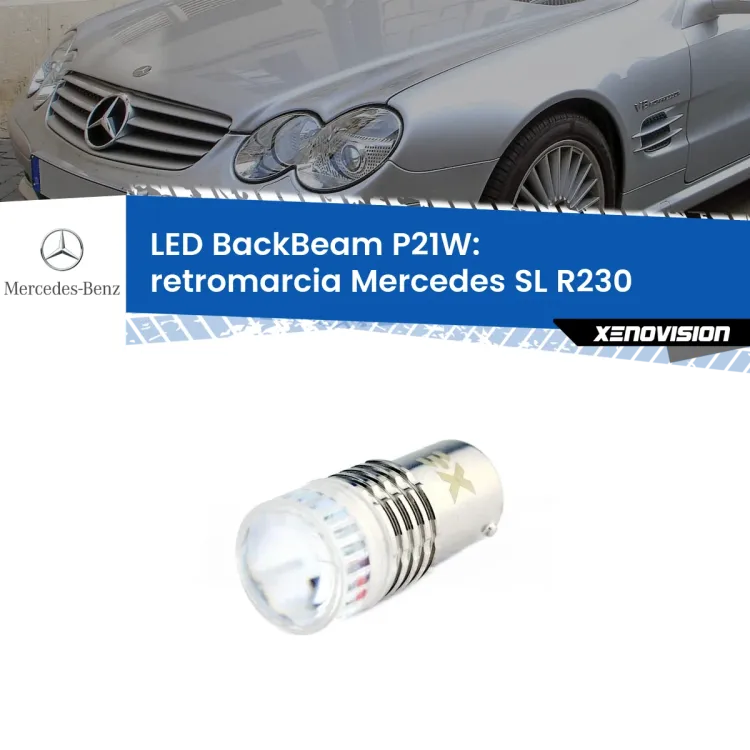 <strong>Retromarcia LED per Mercedes SL</strong> R230 2001 - 2012. Lampada <strong>P21W</strong> canbus. Illumina a giorno con questo straordinario cannone LED a luminosità estrema.