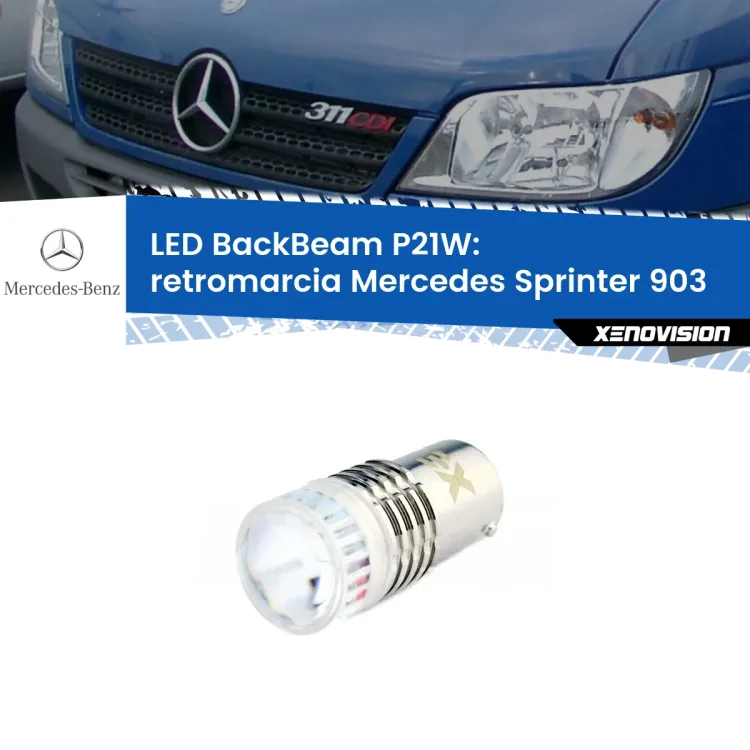 <strong>Retromarcia LED per Mercedes Sprinter</strong> 903 1995 - 2006. Lampada <strong>P21W</strong> canbus. Illumina a giorno con questo straordinario cannone LED a luminosità estrema.