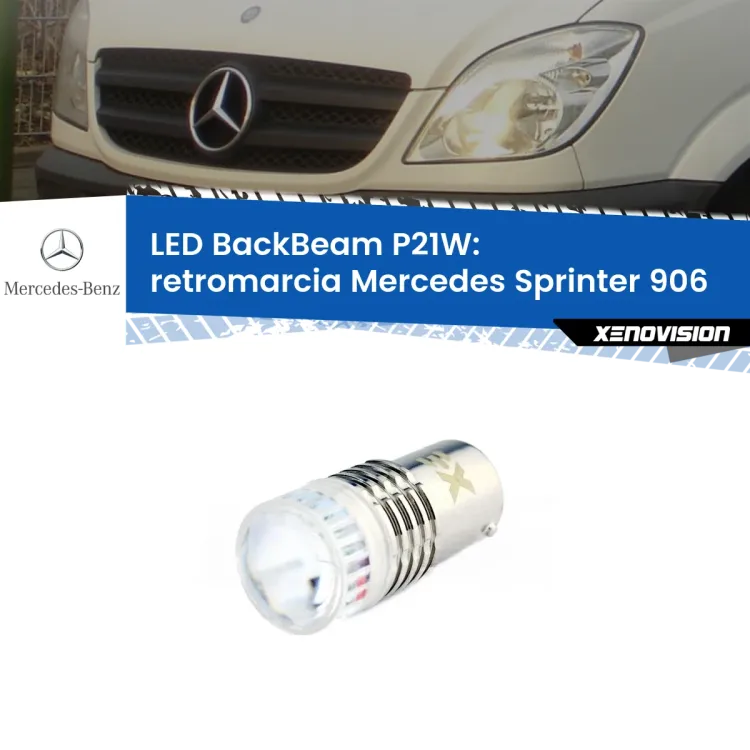 <strong>Retromarcia LED per Mercedes Sprinter</strong> 906 2006 - 2018. Lampada <strong>P21W</strong> canbus. Illumina a giorno con questo straordinario cannone LED a luminosità estrema.