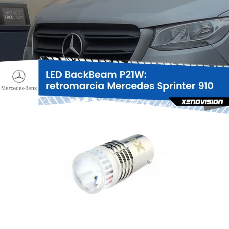 <strong>Retromarcia LED per Mercedes Sprinter</strong> 910 2018 in poi. Lampada <strong>P21W</strong> canbus. Illumina a giorno con questo straordinario cannone LED a luminosità estrema.