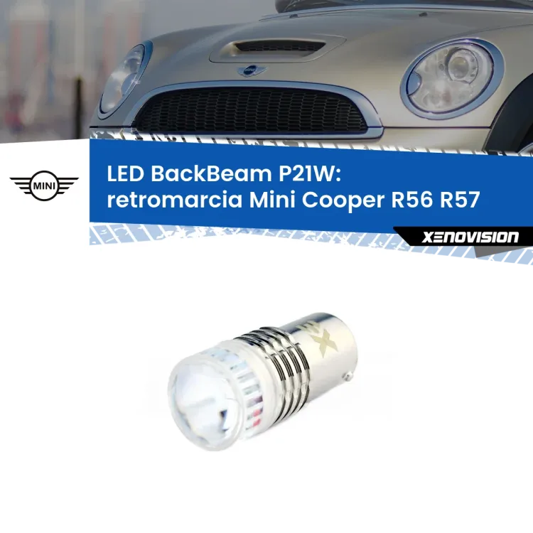 <strong>Retromarcia LED per Mini Cooper</strong> R56 R57 2006 - 2010. Lampada <strong>P21W</strong> canbus. Illumina a giorno con questo straordinario cannone LED a luminosità estrema.