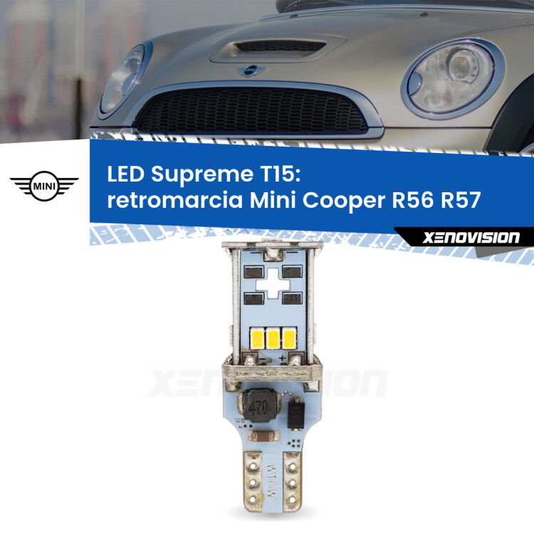 <strong>LED retromarcia per Mini Cooper</strong> R56 R57 2011 - 2013. 15 Chip CREE 3535, sviluppa un'incredibile potenza. Qualità Massima. Oltre 6W reali di pura potenza.