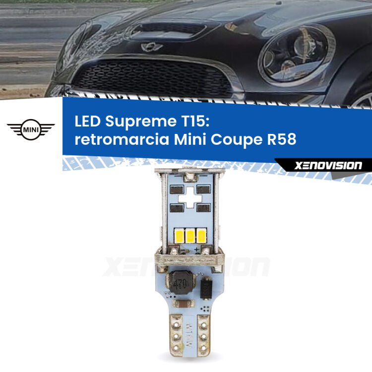 <strong>LED retromarcia per Mini Coupe</strong> R58 2011 - 2015. 15 Chip CREE 3535, sviluppa un'incredibile potenza. Qualità Massima. Oltre 6W reali di pura potenza.