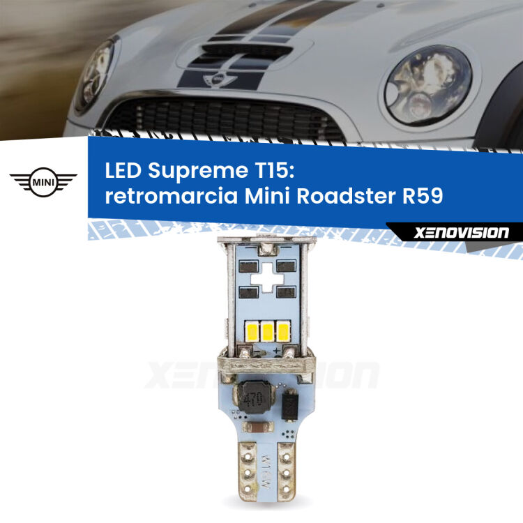 <strong>LED retromarcia per Mini Roadster</strong> R59 2012 - 2010. 15 Chip CREE 3535, sviluppa un'incredibile potenza. Qualità Massima. Oltre 6W reali di pura potenza.