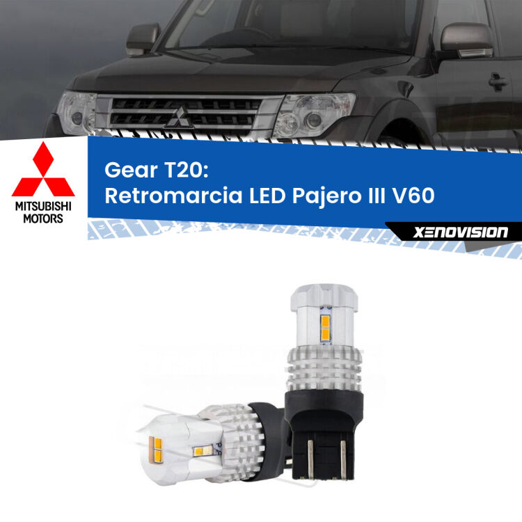 <strong>LED T20 </strong><strong>retromarcia</strong> <strong>Mitsubishi</strong> <strong>Pajero III </strong>(V60) 2000 - 2007. Coppia LED effetto Stealth, ottima resa in ogni direzione, Qualità Massima.