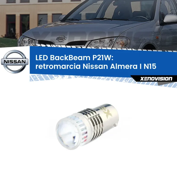 <strong>Retromarcia LED per Nissan Almera I</strong> N15 1995 - 2000. Lampada <strong>P21W</strong> canbus. Illumina a giorno con questo straordinario cannone LED a luminosità estrema.