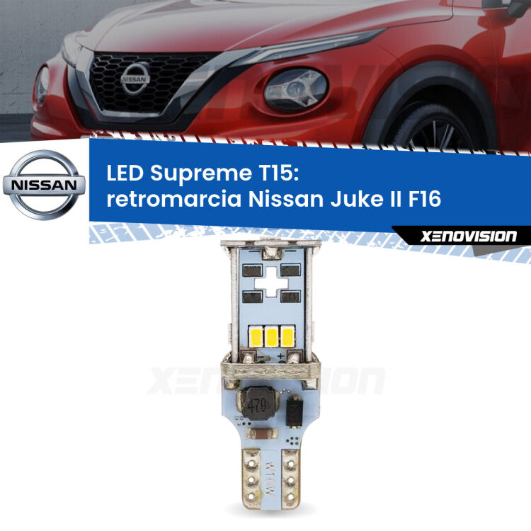 <strong>LED retromarcia per Nissan Juke II</strong> F16 2019 in poi. 15 Chip CREE 3535, sviluppa un'incredibile potenza. Qualità Massima. Oltre 6W reali di pura potenza.