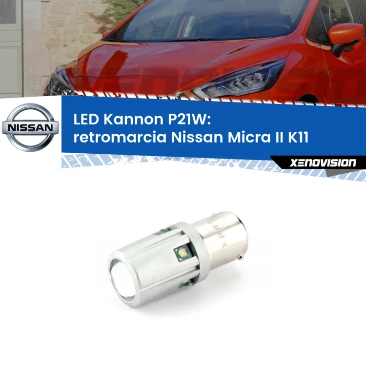 <strong>LED per Retromarcia Nissan Micra II K11 1992 - 2003.</strong>Lampadina P21W con una poderosa illuminazione frontale rafforzata da 5 potenti chip laterali.